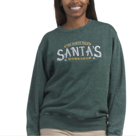 NWT PACIFIC & CO North Pole Green Santa’s Workshop Embroidered Sweatshirt Size S - Picture 1 of 5